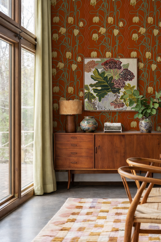 Campanas Wallpaper, rust and yellow - Tampa Home & Garden Store