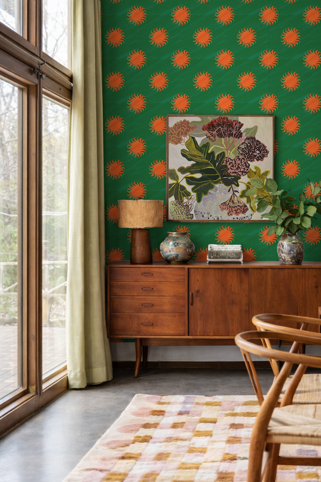 Papier peint Sol, vert et orange