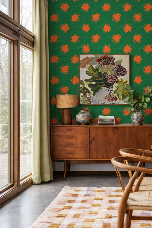 Sol Wallpaper, green and orange - Tampa Home & Garden Store