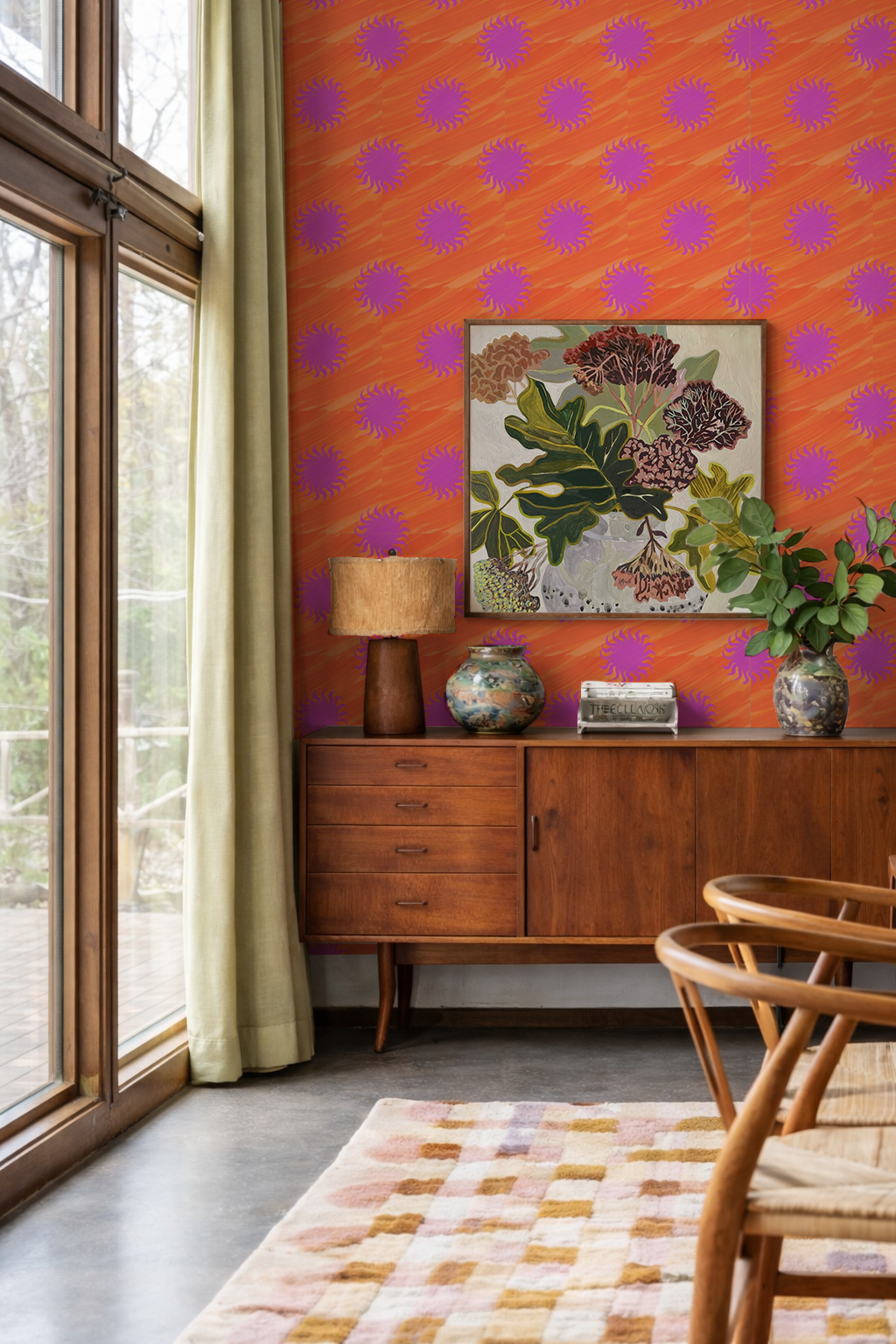Papier peint Sol, orange et magenta