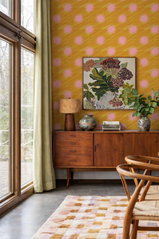 Sol Wallpaper, yellow and light pink - Tampa Home & Garden Store