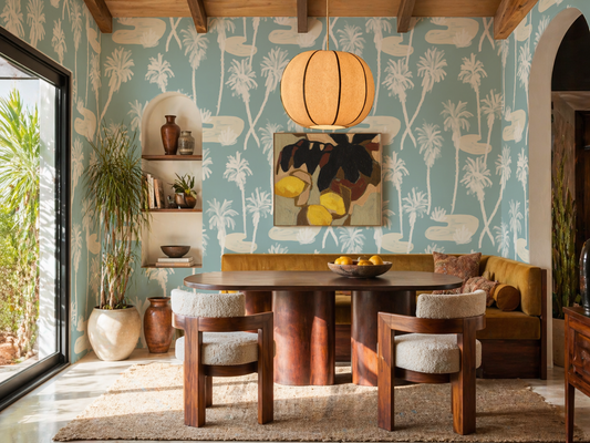 Palm Oasis Wallpaper, blue and white - Tampa Home & Garden Store