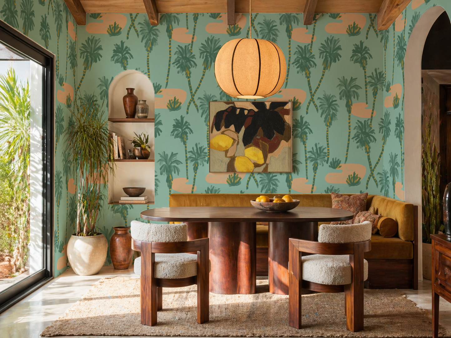 Palm Oasis Wallpaper, teal