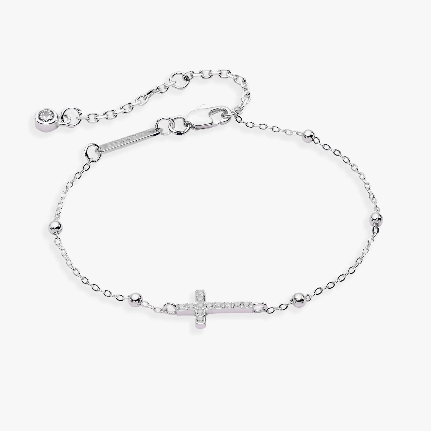 Cross Pave Crystal Beaded Strand Bracelet