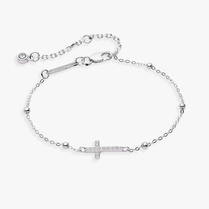 Cross Pave Crystal Beaded Strand Bracelet