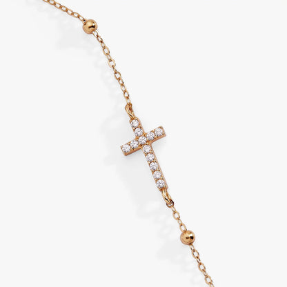 Cross Pave Crystal Beaded Strand Bracelet
