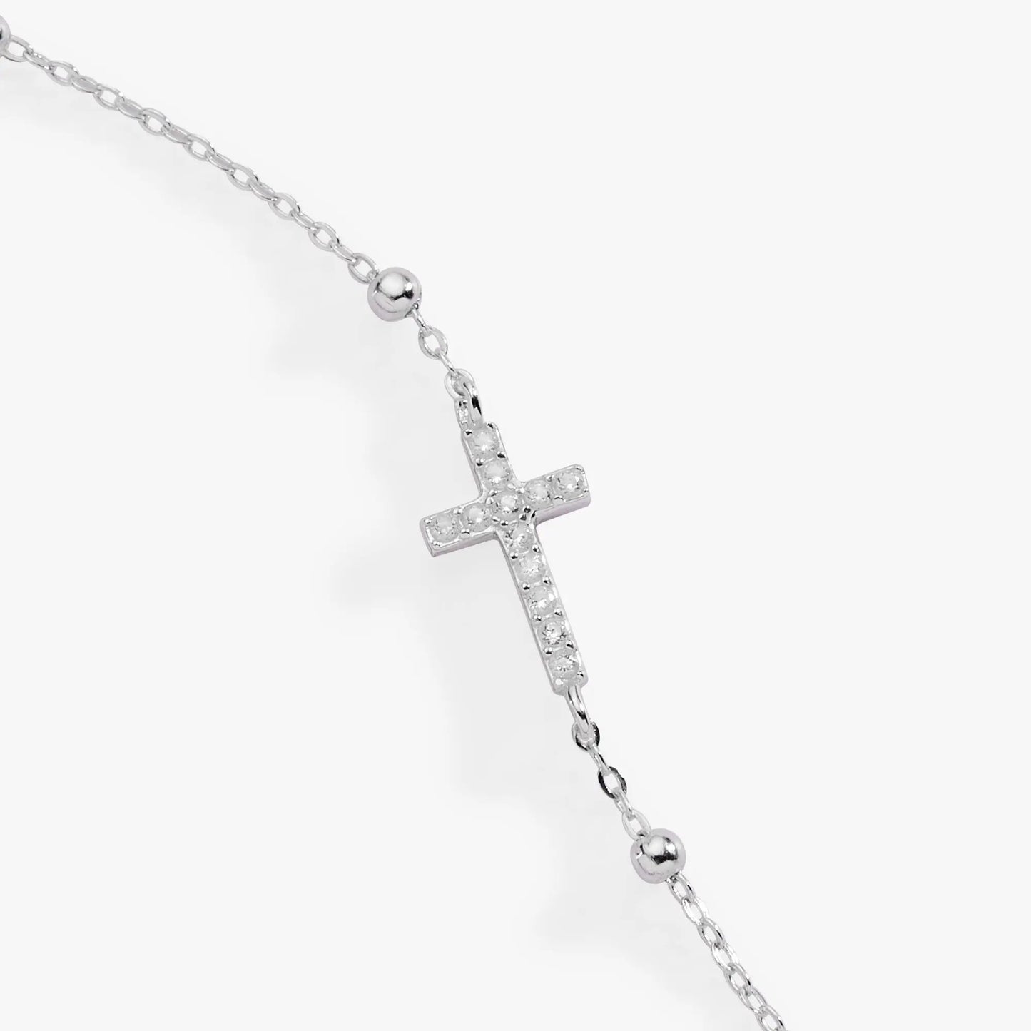 Cross Pave Crystal Beaded Strand Bracelet