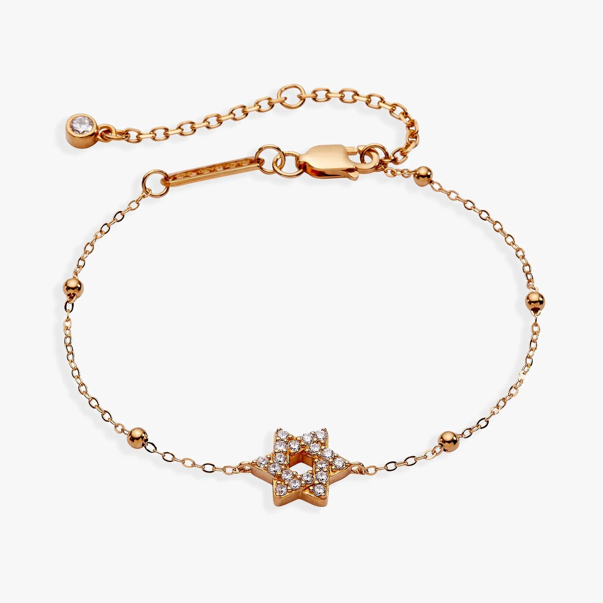 Star of David Delicate Pave Beaded Chain Bracelet rose gold tone with pave star pendant on Tampa Home & Garden Store