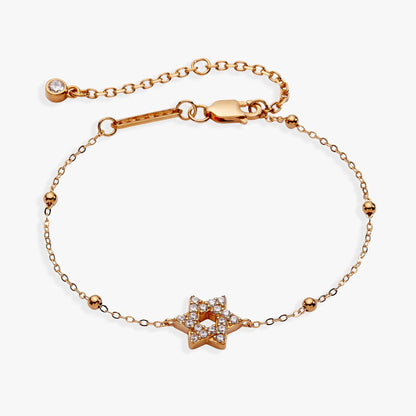 Star of David Delicate Pave Beaded Chain Bracelet rose gold tone with pave star pendant on Tampa Home & Garden Store