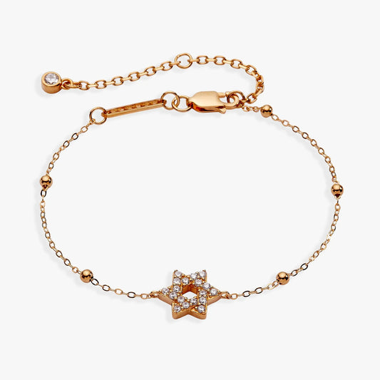 Star of David Delicate Pave Beaded Chain Bracelet rose gold tone with pave star pendant on Tampa Home & Garden Store