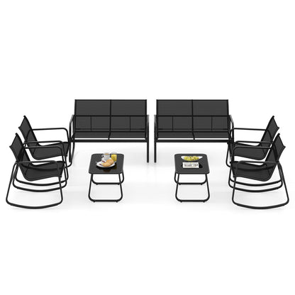 Juego de mecedoras de jardín de 4 piezas con mesa de cristal - Negro
