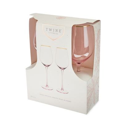 Rose Crystal Wine Glasses with Gold Rim Set