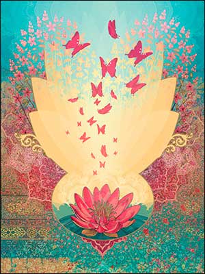 Birthday Card Unique Spirit and Lovely Presence with golden lotus and pink butterflies on Tampa Home & Garden Store