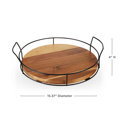 Modern Manor Acacia and Metal Cocktail Tray