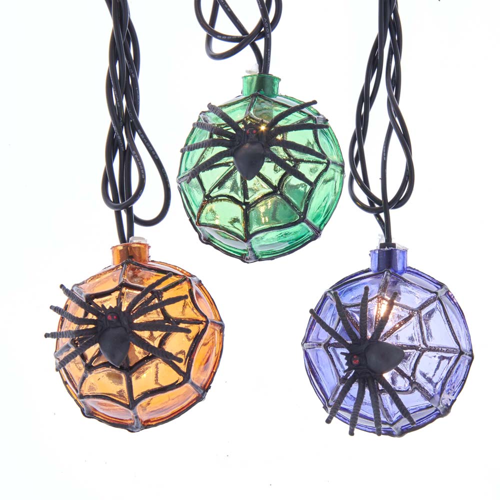 Juego de 10 bolas de luz naranja, morada y verde con luz de araña