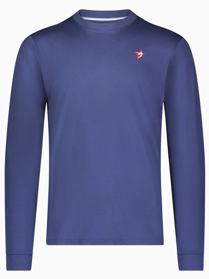 Dockside Performance Long Sleeve navy blue by White Water Life with red chest logo on Tampa Home & Garden Store
