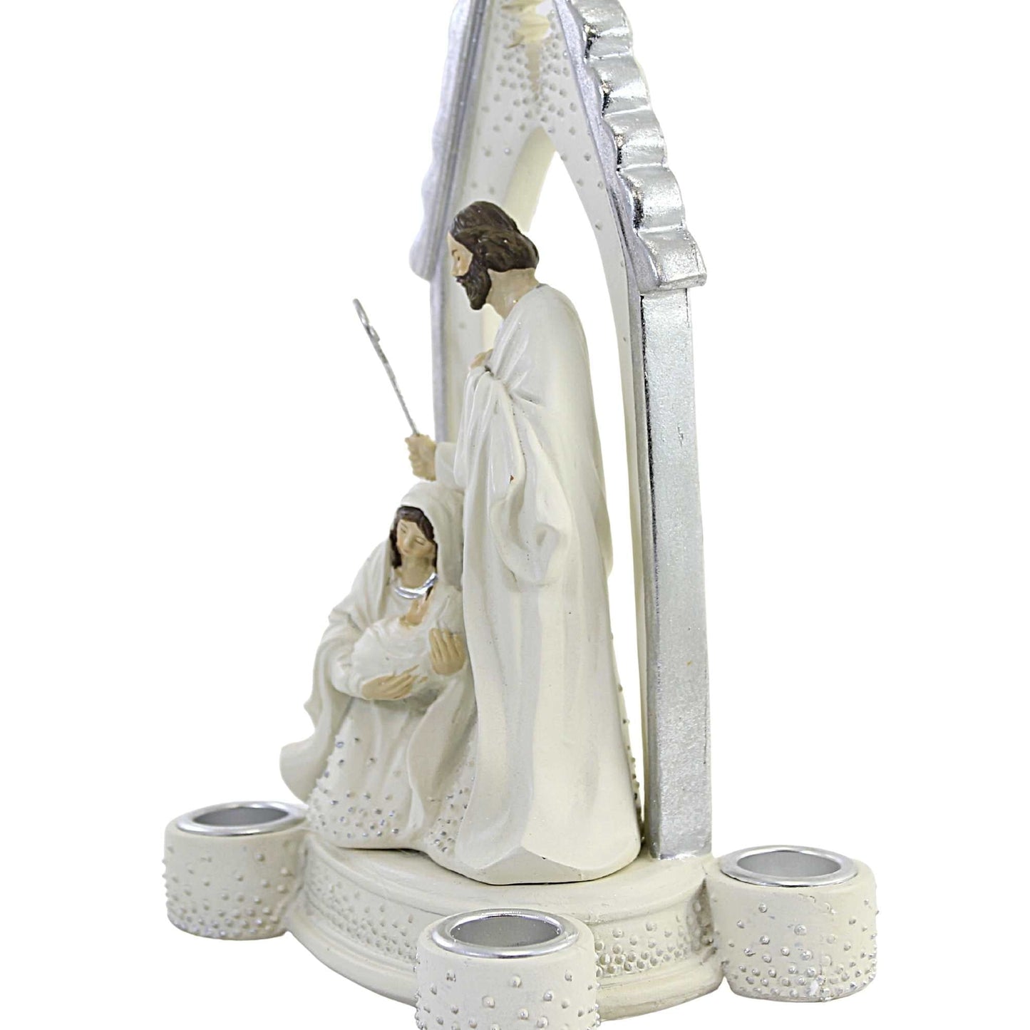 Porte-bougie de l'Avent Sainte Famille à pois argentés