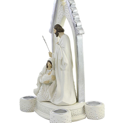 Porte-bougie de l'Avent Sainte Famille à pois argentés