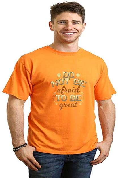Men's orange Spun Bamboo short-sleeve graphic T-shirt with Do Not Be Afraid To Be Great on Tampa Home & Garden Store