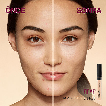 Concealer Maybelline Fit Me; oil-free coverage; before/after split-face with visible tube on Tampa Home & Garden Store
