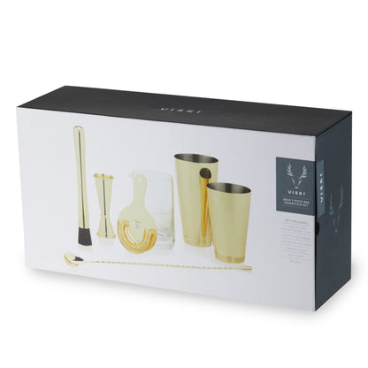 Seven Piece Gold Cocktail Shaker and Bar Set