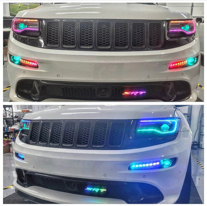 Dodge SRT RGBW Flow Series LED badge emblem two-view by AutoLEDTech.com, emblem lights on Tampa Home & Garden Store