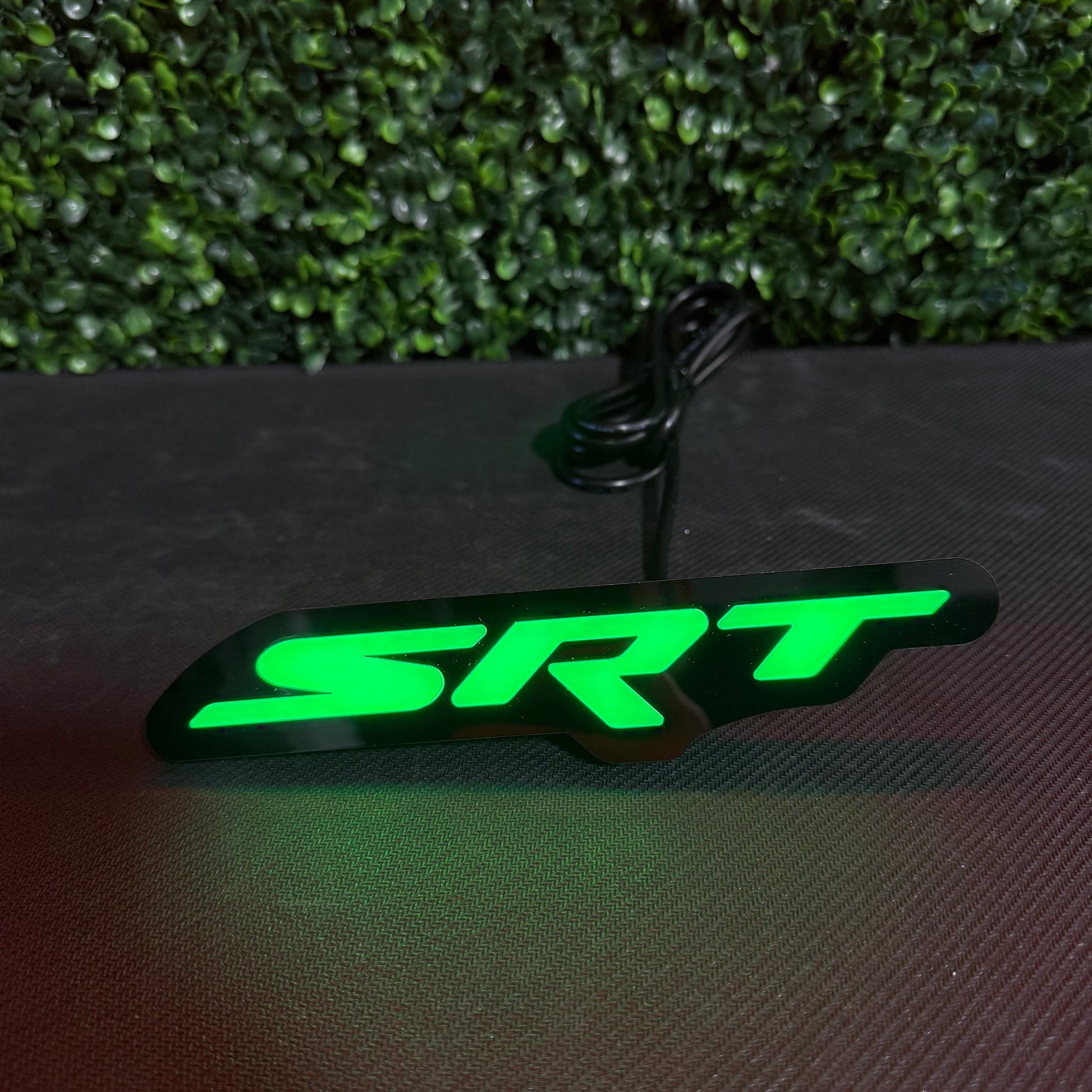 Dodge SRT RGBW Flow Series LED badge emblem AutoLEDTech.com green glow vehicle emblem on Tampa Home & Garden Store