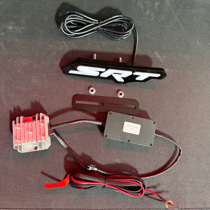 Dodge SRT RGBW Flow Series LED badge emblem with black housing and white SRT letters on Tampa Home & Garden Store