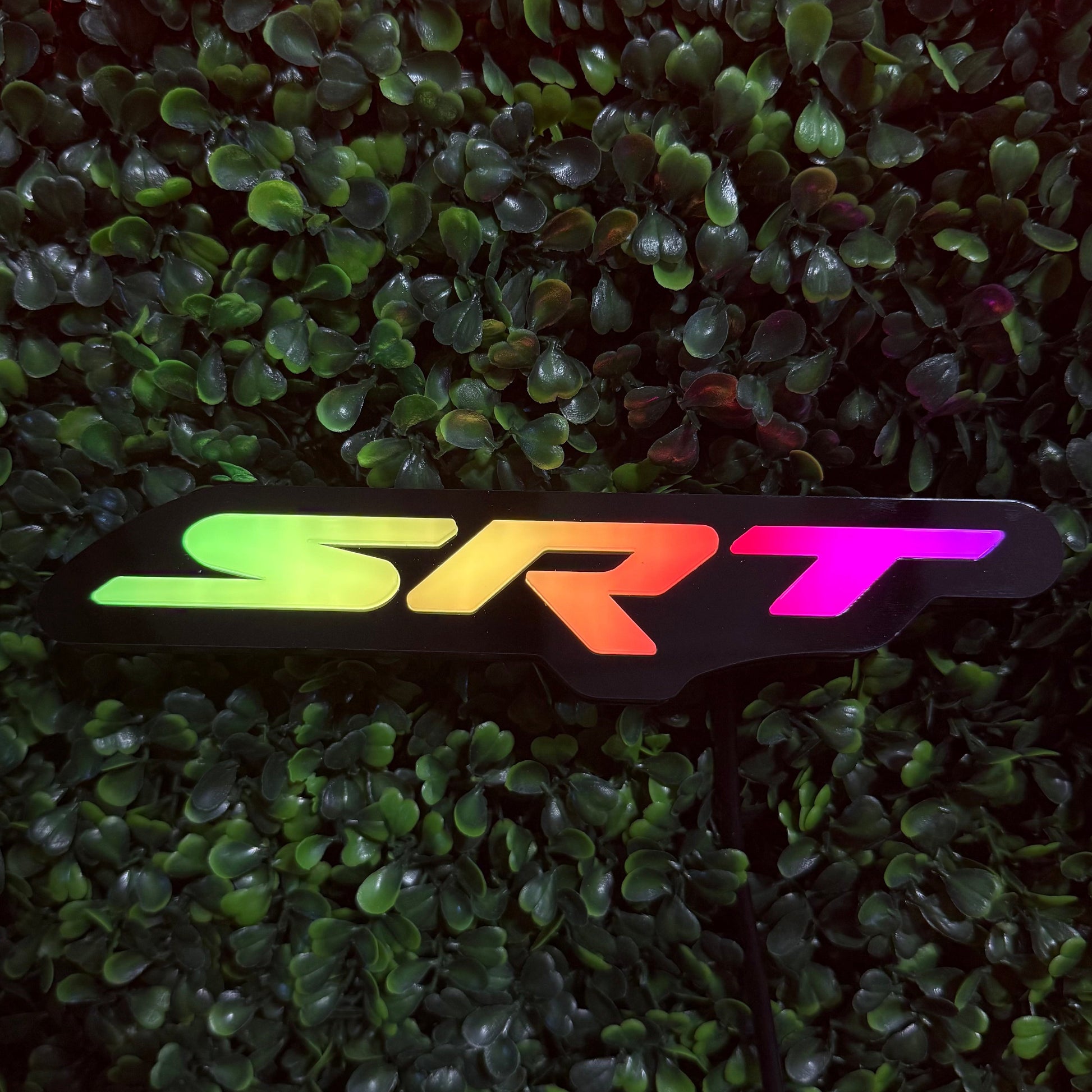 Dodge SRT RGBW Flow Series LED badge emblem logo rainbow gradient on black base AutoLEDTech.com on Tampa Home & Garden Store