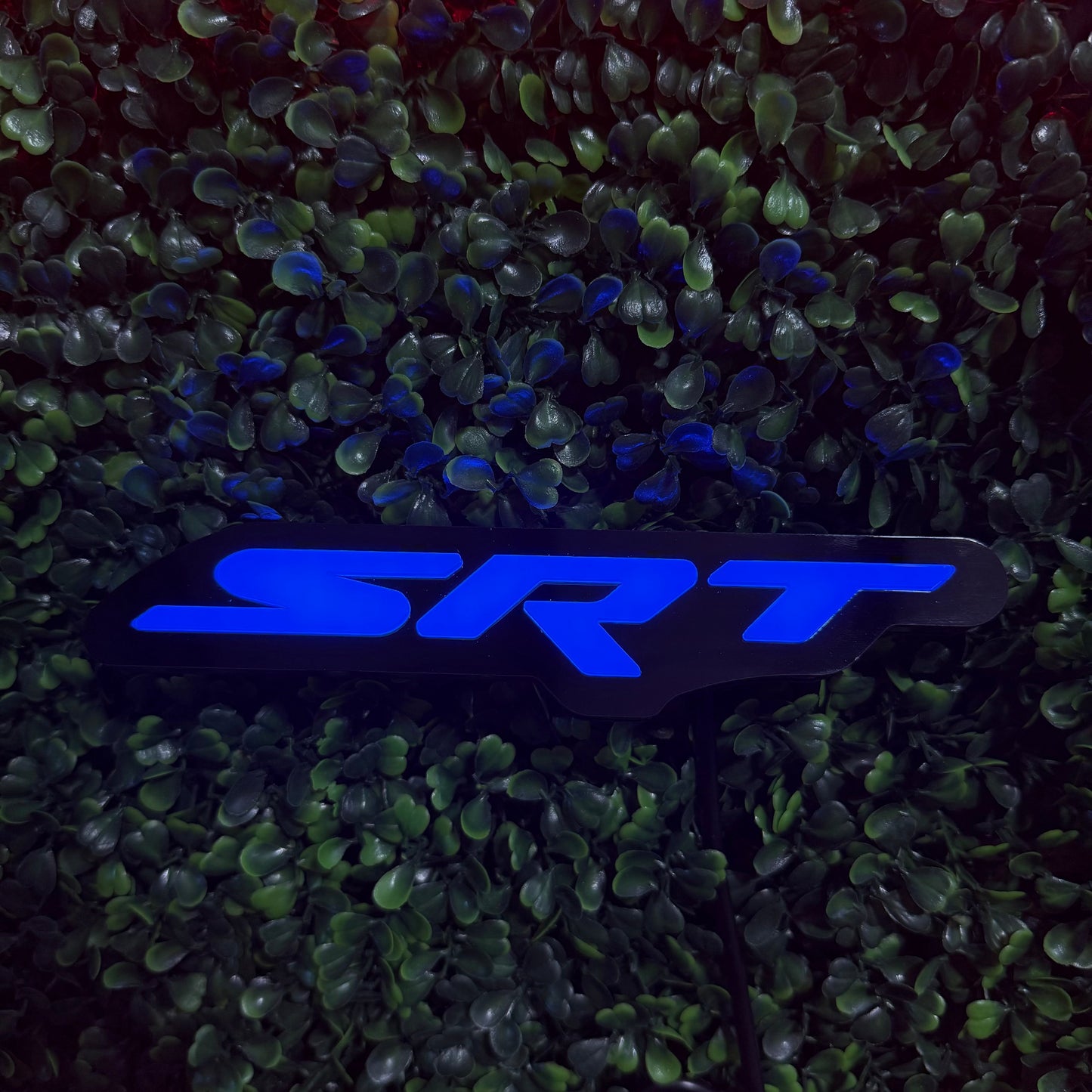 Dodge SRT RGBW Flow Series LED badge emblem in blue on black base on Tampa Home & Garden Store