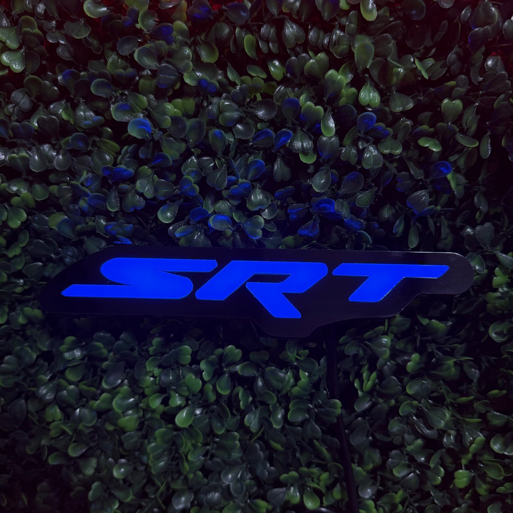 Dodge SRT RGBW Flow Series LED badge emblem in blue on black base on Tampa Home & Garden Store