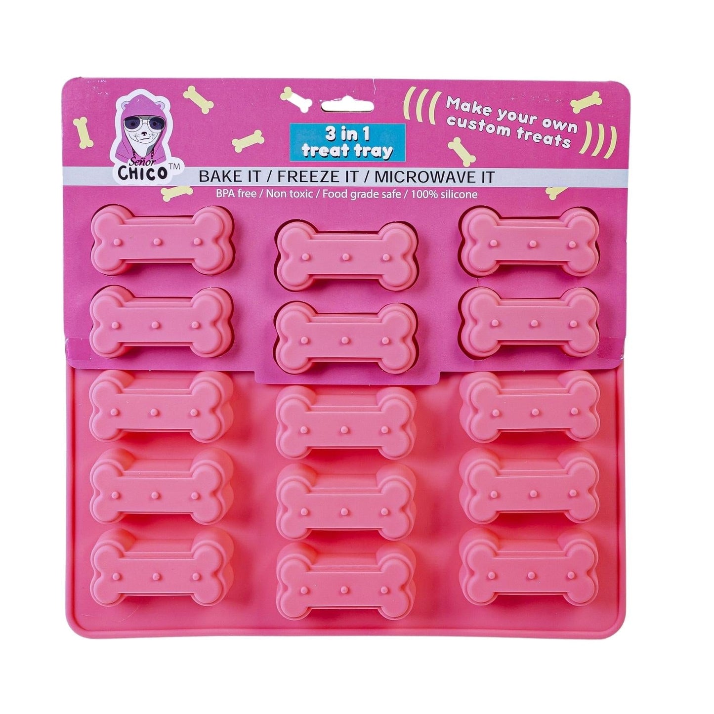 Bandeja de silicona 3 en 1 para golosinas caseras y saludables para perros, con forma de hueso, y mucho más.