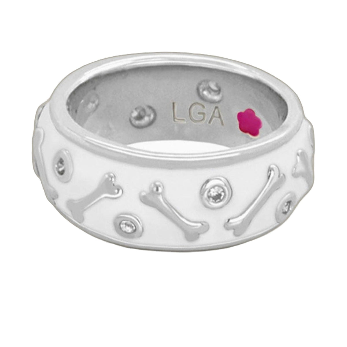 Animal Paradise Dog Bone Band Ring by Lauren G Adams, white metal with bone motif accents on Tampa Home & Garden Store