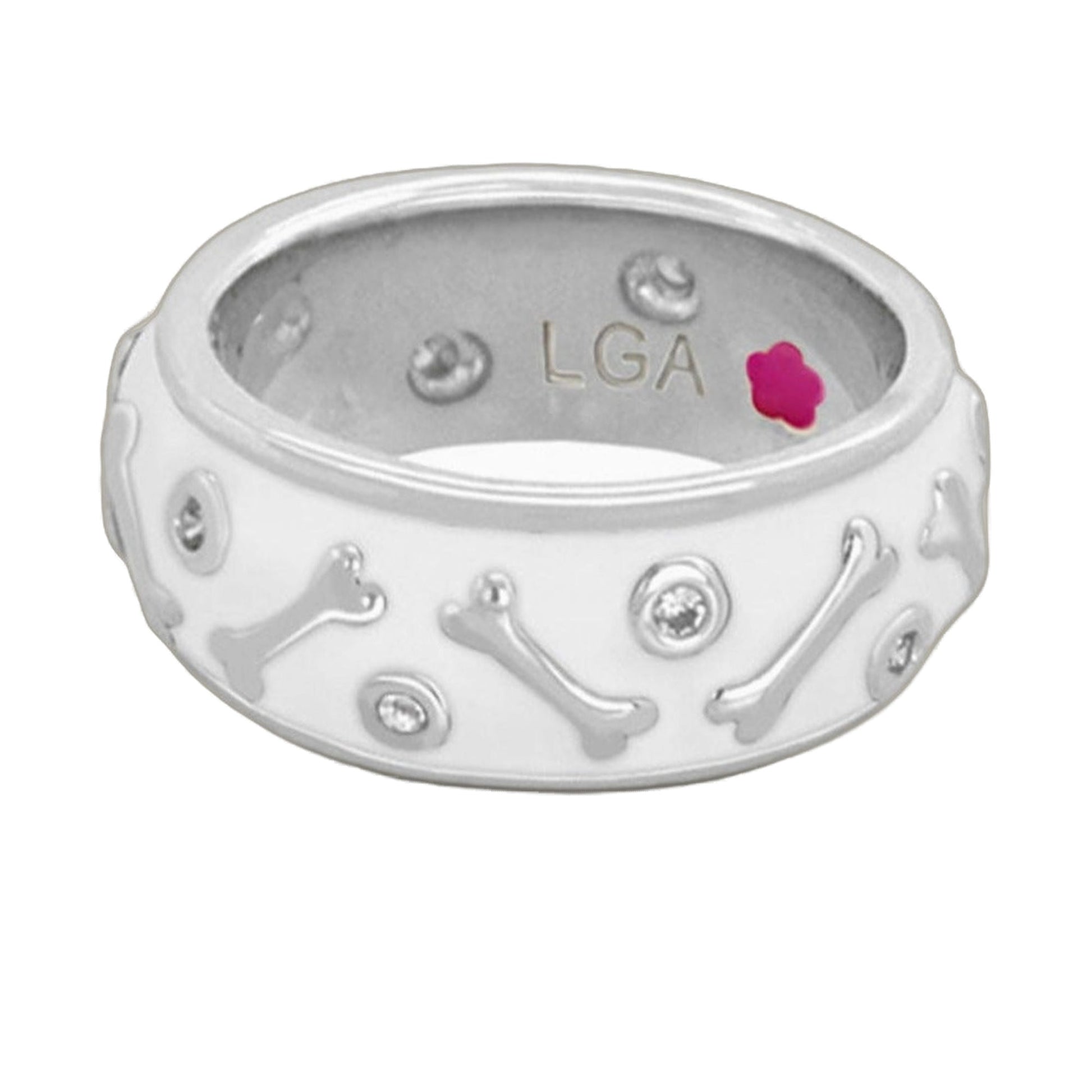 Animal Paradise Dog Bone Band Ring by Lauren G Adams, white metal with bone motif accents on Tampa Home & Garden Store