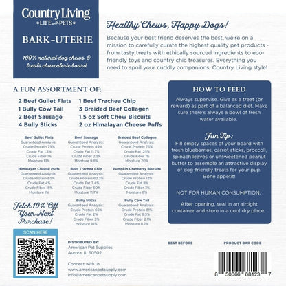 Plateau de friandises pour chiens Country Living Bark-Uterie – Assortiment de gâteries naturelles inspirées de la charcuterie | Ingrédient unique, riche en protéines, sans céréales | Pour toutes races et toutes tailles