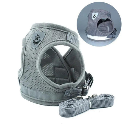 Dog harness and leash set for small dogs, gray nylon mesh vest with reflective trim Stevvex on Tampa Home & Garden Store