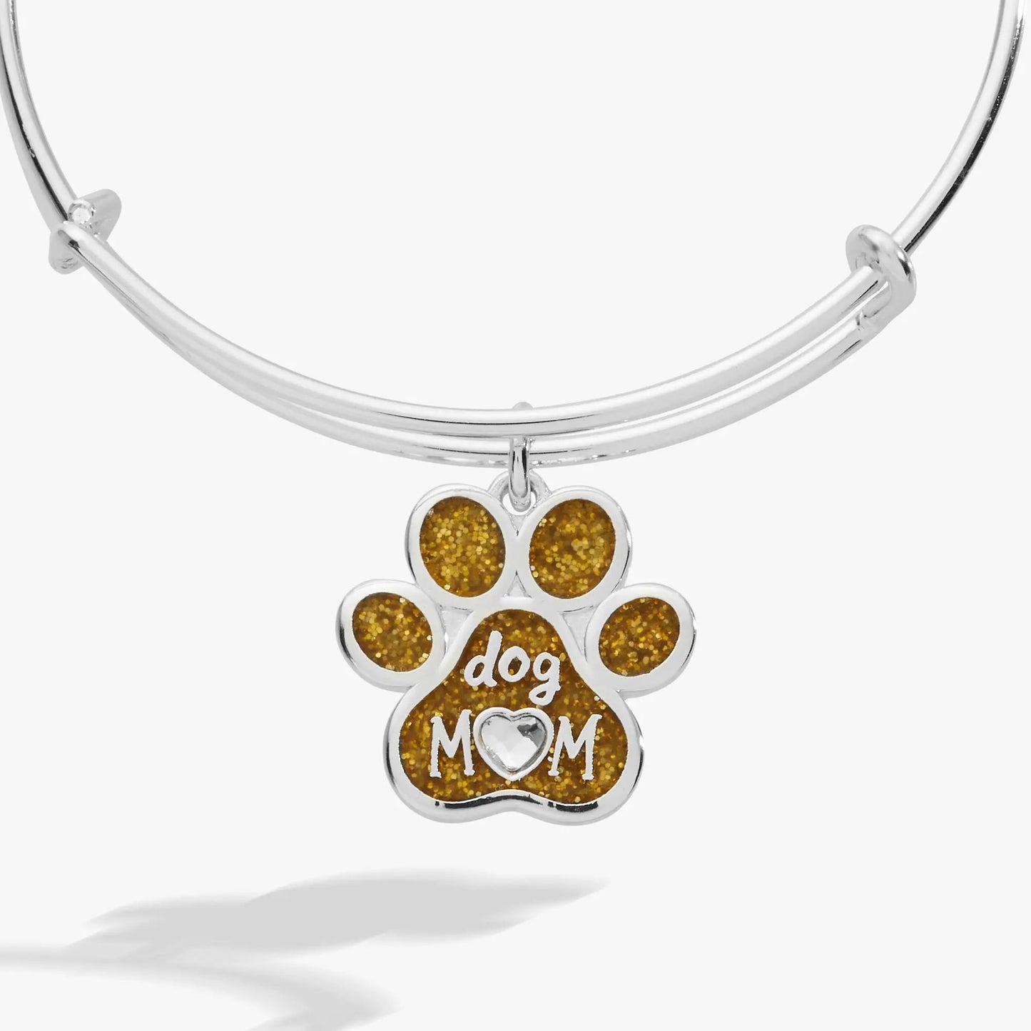 Dog Mom Charm Bangle by Alex and Ani; silver-tone bracelet with glitter amber paw charm on Tampa Home & Garden Store