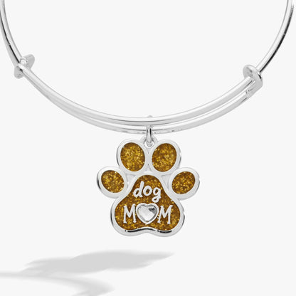 Dog Mom Charm Bangle by Alex and Ani; silver-tone bracelet with glitter amber paw charm on Tampa Home & Garden Store