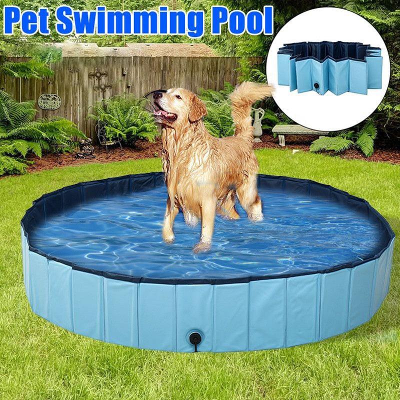 Foldable round blue dog pool with PVC sides, pet swimming pool for dogs on Tampa Home & Garden Store
