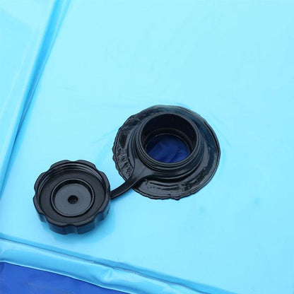 Stevvex foldable dog pool in blue PVC with black screw-on drain cap for pets on Tampa Home & Garden Store