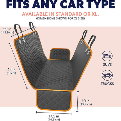 Dog rear seat cover hammock, waterproof anti-slip quilted black with orange trim, DailySale on Tampa Home & Garden Store
