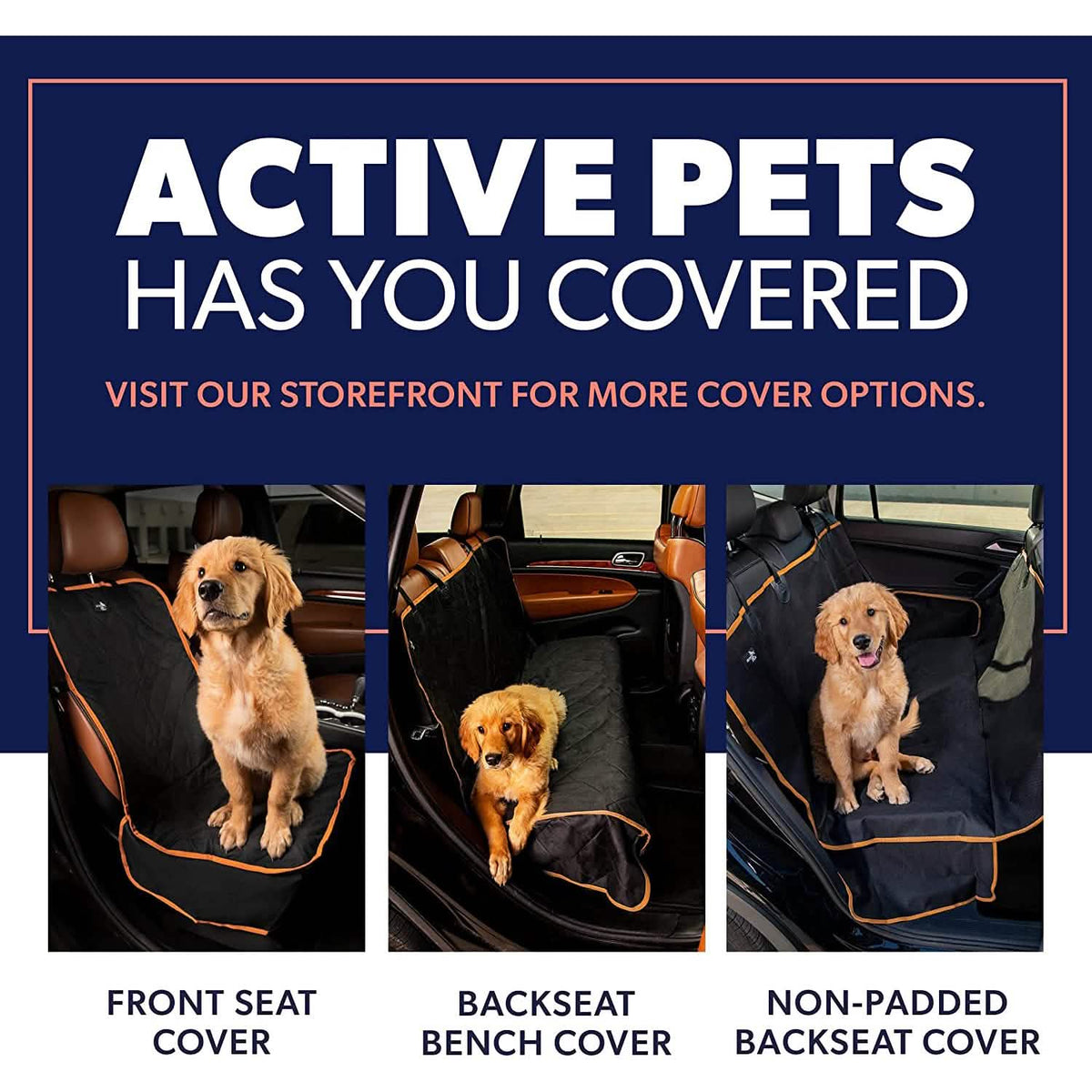 Dog rear seat cover protector; waterproof anti-slip hammock in black with orange trim; 3 covers on Tampa Home & Garden Store