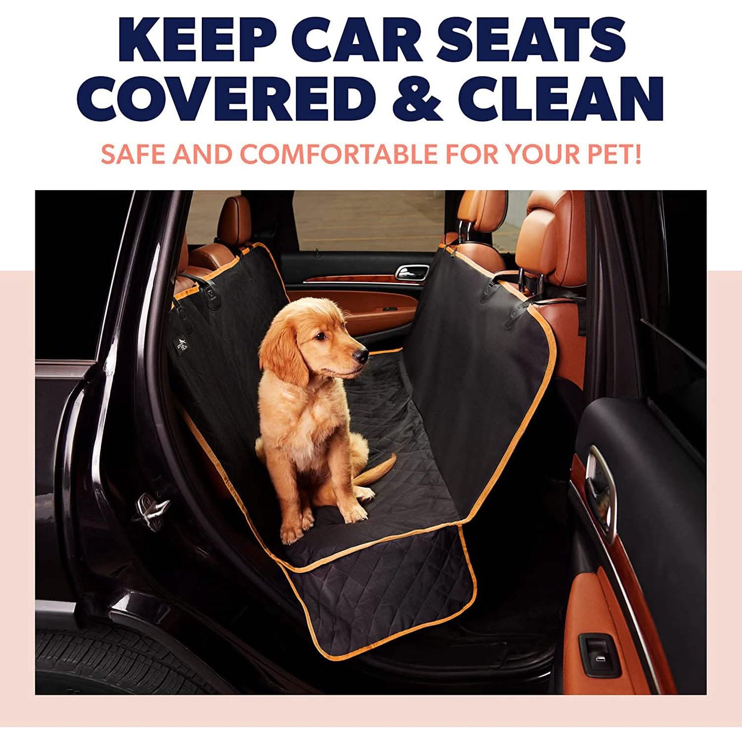 Dog rear seat cover hammock, waterproof, black with orange trim, DailySale on Tampa Home & Garden Store