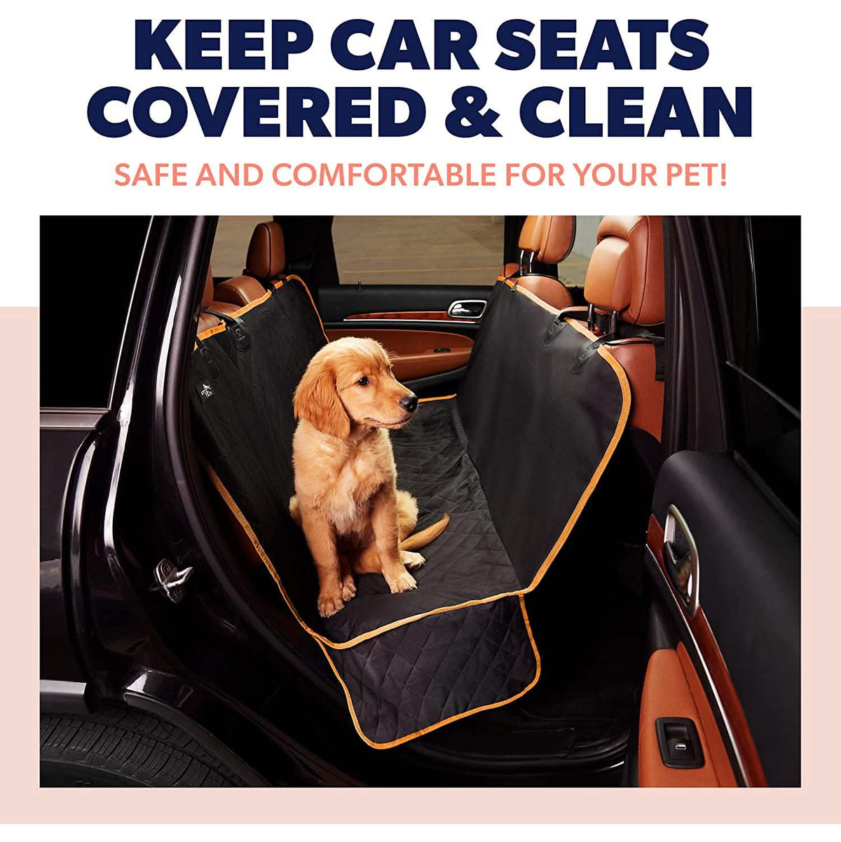 Dog rear seat cover hammock, waterproof, black with orange trim, DailySale on Tampa Home & Garden Store