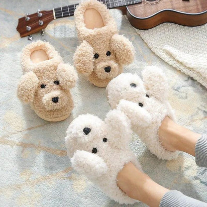 Dog Slippers Women Winter Plush Faux Fur Home
