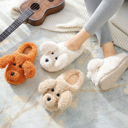 Dog Slippers Women Winter Plush Faux Fur Home
