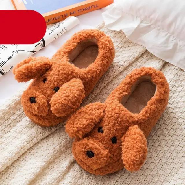 Dog Slippers Women Winter Plush Faux Fur Home