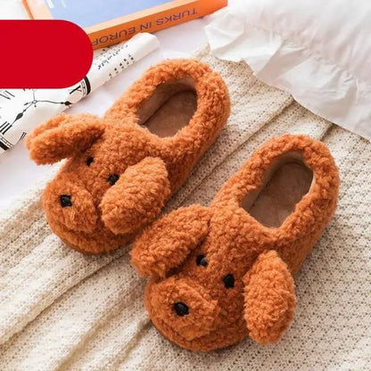 Dog Slippers Women Winter Plush Faux Fur Home