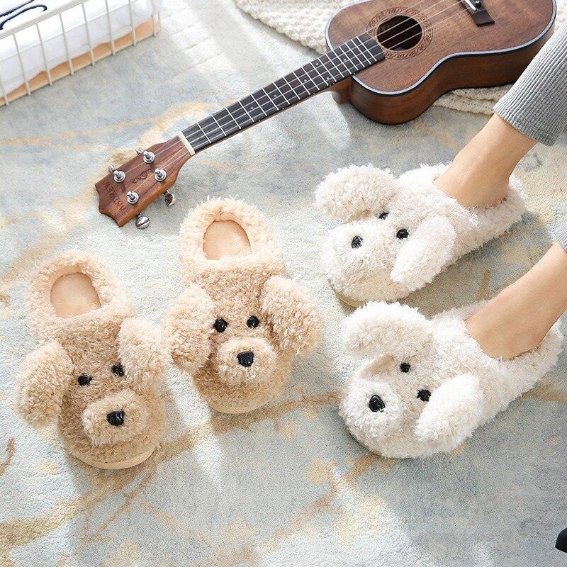 Dog Slippers Women Winter Plush Faux Fur Home