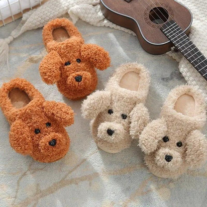 Dog Slippers Women Winter Plush Faux Fur Home